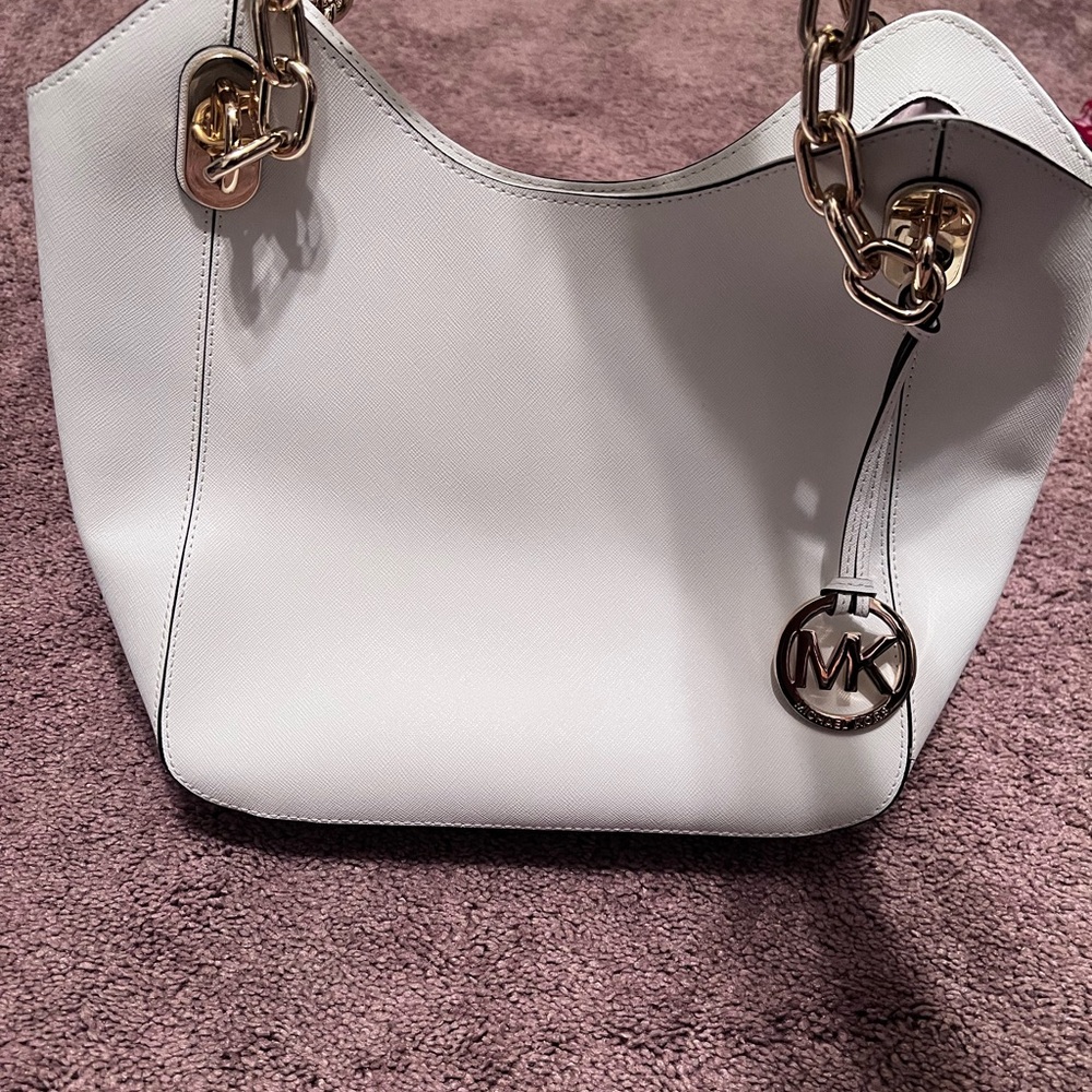 Michael Kors White Tote Bag with Gold Chain